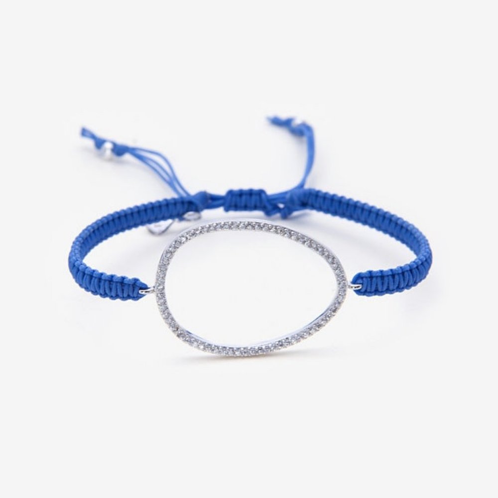 NWT TAI Open Oval Oxidized Silver Bracelet Blue Adjustable Charm Rope